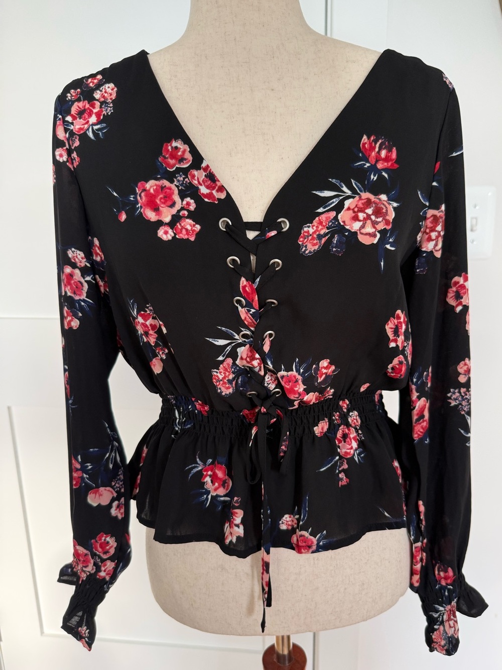 Black floral long sleeve blouse